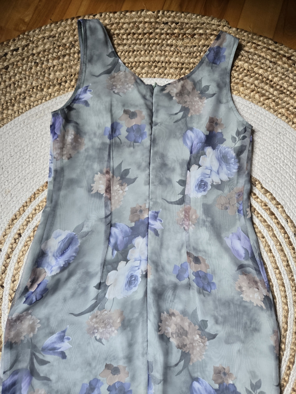 Vintage 90s Scoop-Neck Floral Maxi Dress Sage Blue Whimsigoth Grunge Gothic S/M - Picture 7 of 16
